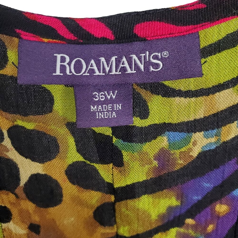 Roamans Sz 36W Tunic Blouse Button Front Flowy Lightweight Rainbow Animal Print - Picture 4 of 12